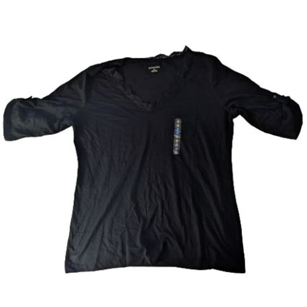 👕St. John's Bay Black Three-Quarters Sleeve Shirt (Size L) NWT👕